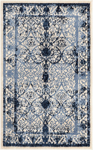 Ivory and Blue 3' 1 x 5' 3 La Jolla Rectangle Area Rug 100% Polypropylene Traditional Pattern Easy Clean Carpet for Living, Dining, Bedroom, Office for Sale at Rug Engine