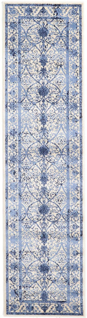 Ivory and Blue 3' x 10' La Jolla Runner Rug