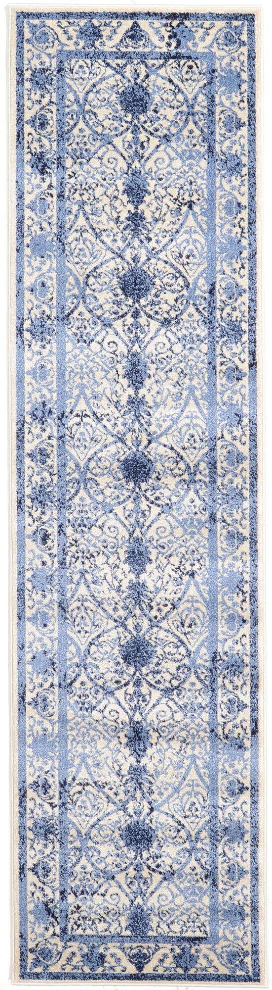 Ivory and Blue 3' x 10' La Jolla Runner Rug