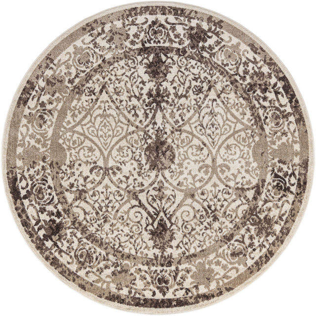 Beige 7' 10 x 7' 10 La Jolla Round Area Rug 100% Polypropylene Traditional Pattern Easy Clean Carpet for Living, Dining, Bedroom, Office for Sale at Rug Engine