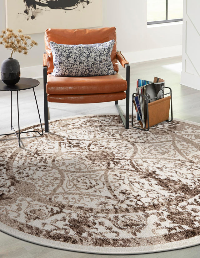Beige 6' 1 x 6' 1 La Jolla Round Area Rug 100% Polypropylene Traditional Pattern Easy Clean Carpet for Living, Dining, Bedroom, Office for Sale at Rug Engine