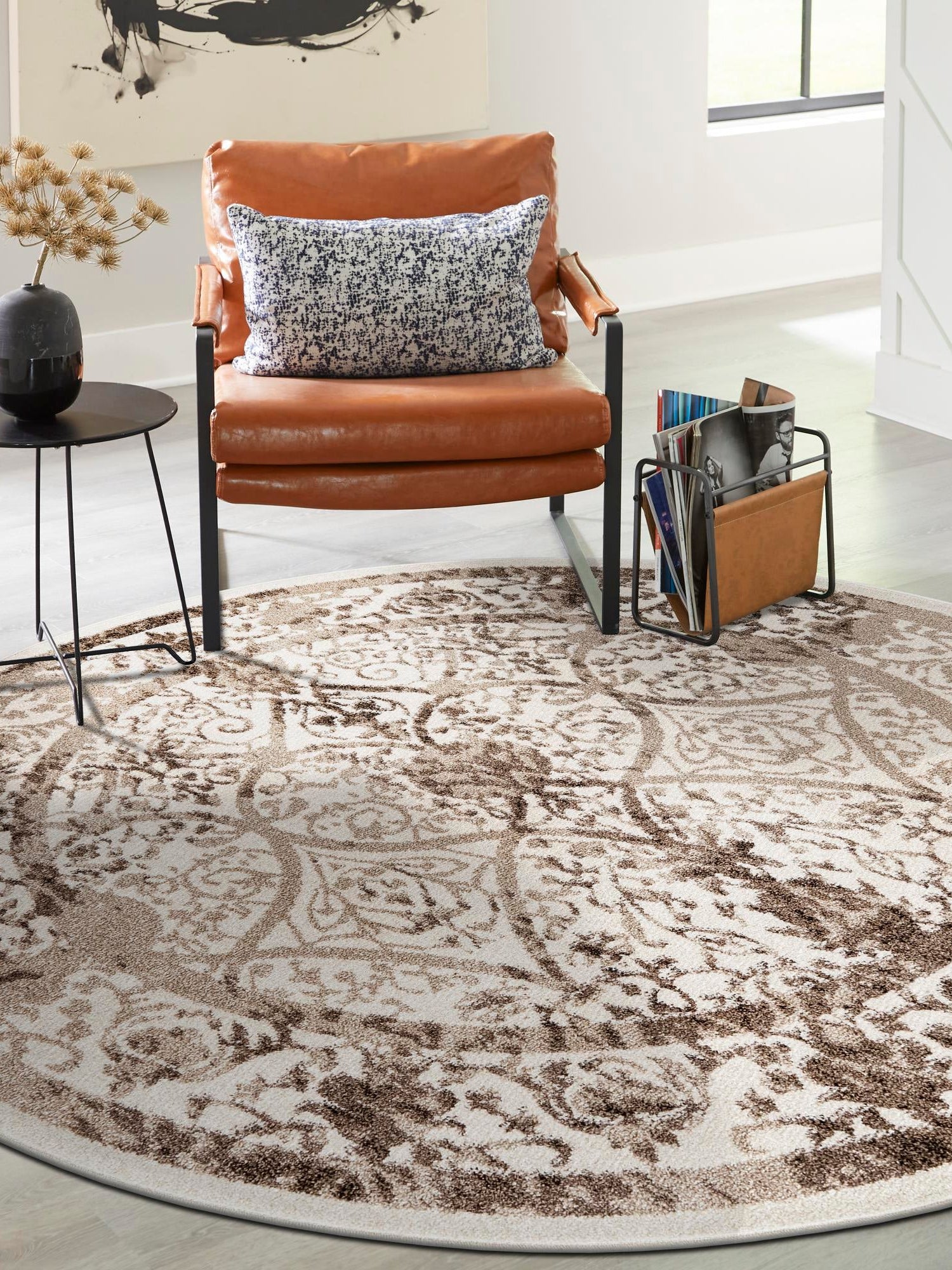 Beige 3' 1 x 3' 1 La Jolla Round Area Rug 100% Polypropylene Traditional Pattern Easy Clean Carpet for Living, Dining, Bedroom, Office for Sale at Rug Engine