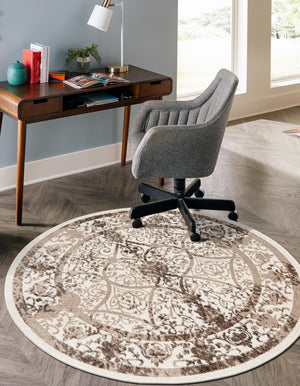 Beige 12' 2 x 12' 2 La Jolla Round Area Rug 100% Polypropylene Traditional Pattern Easy Clean Carpet for Living, Dining, Bedroom, Office for Sale at Rug Engine