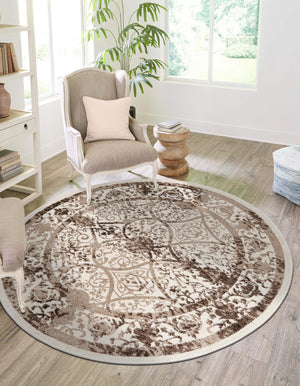 Beige 6' 1 x 6' 1 La Jolla Round Area Rug 100% Polypropylene Traditional Pattern Easy Clean Carpet for Living, Dining, Bedroom, Office for Sale at Rug Engine
