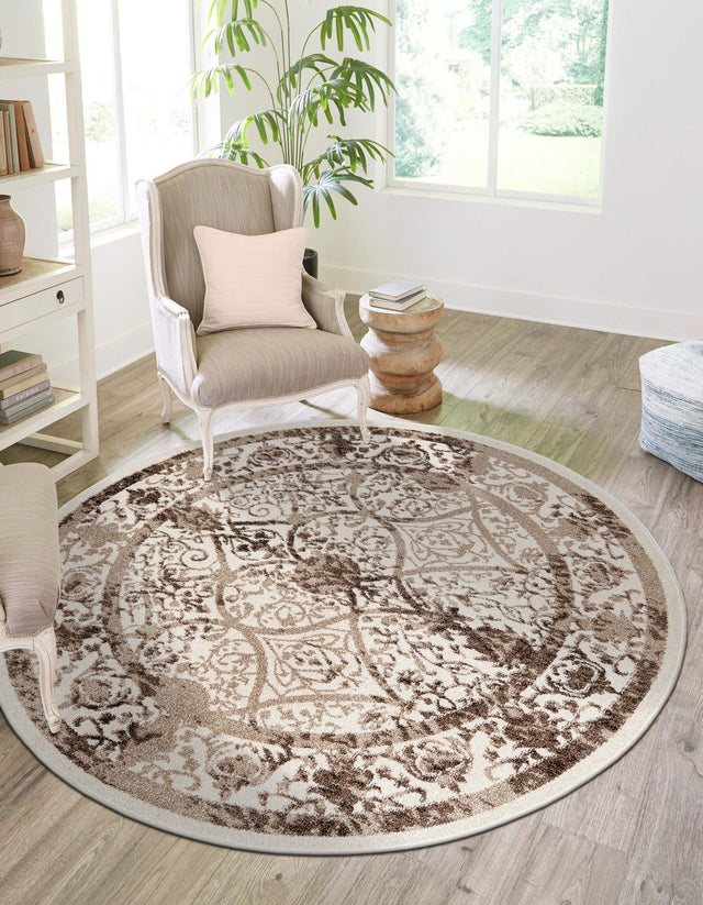 Beige 3' 1 x 3' 1 La Jolla Round Area Rug 100% Polypropylene Traditional Pattern Easy Clean Carpet for Living, Dining, Bedroom, Office for Sale at Rug Engine
