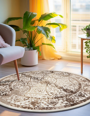 Beige 12' 2 x 12' 2 La Jolla Round Area Rug 100% Polypropylene Traditional Pattern Easy Clean Carpet for Living, Dining, Bedroom, Office for Sale at Rug Engine