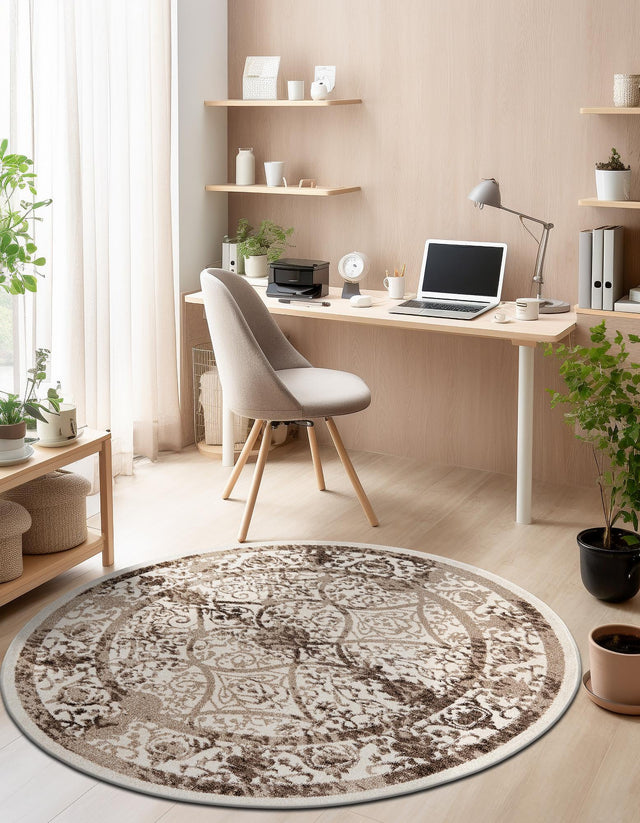 Beige 12' 2 x 12' 2 La Jolla Round Area Rug 100% Polypropylene Traditional Pattern Easy Clean Carpet for Living, Dining, Bedroom, Office for Sale at Rug Engine