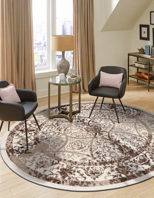 Beige 6' 1 x 6' 1 La Jolla Round Area Rug 100% Polypropylene Traditional Pattern Easy Clean Carpet for Living, Dining, Bedroom, Office for Sale at Rug Engine