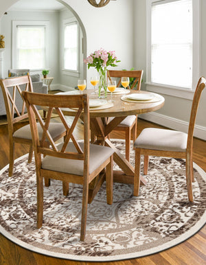 Beige 6' 1 x 6' 1 La Jolla Round Area Rug 100% Polypropylene Traditional Pattern Easy Clean Carpet for Living, Dining, Bedroom, Office for Sale at Rug Engine