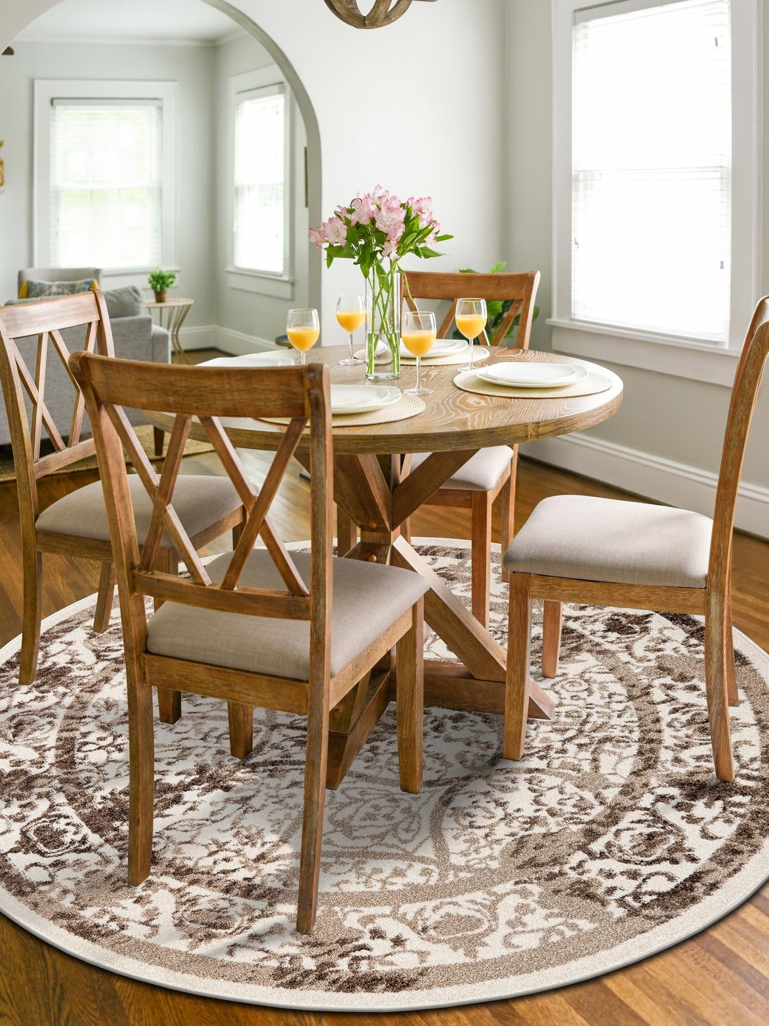 Beige 12' 2 x 12' 2 La Jolla Round Area Rug 100% Polypropylene Traditional Pattern Easy Clean Carpet for Living, Dining, Bedroom, Office for Sale at Rug Engine