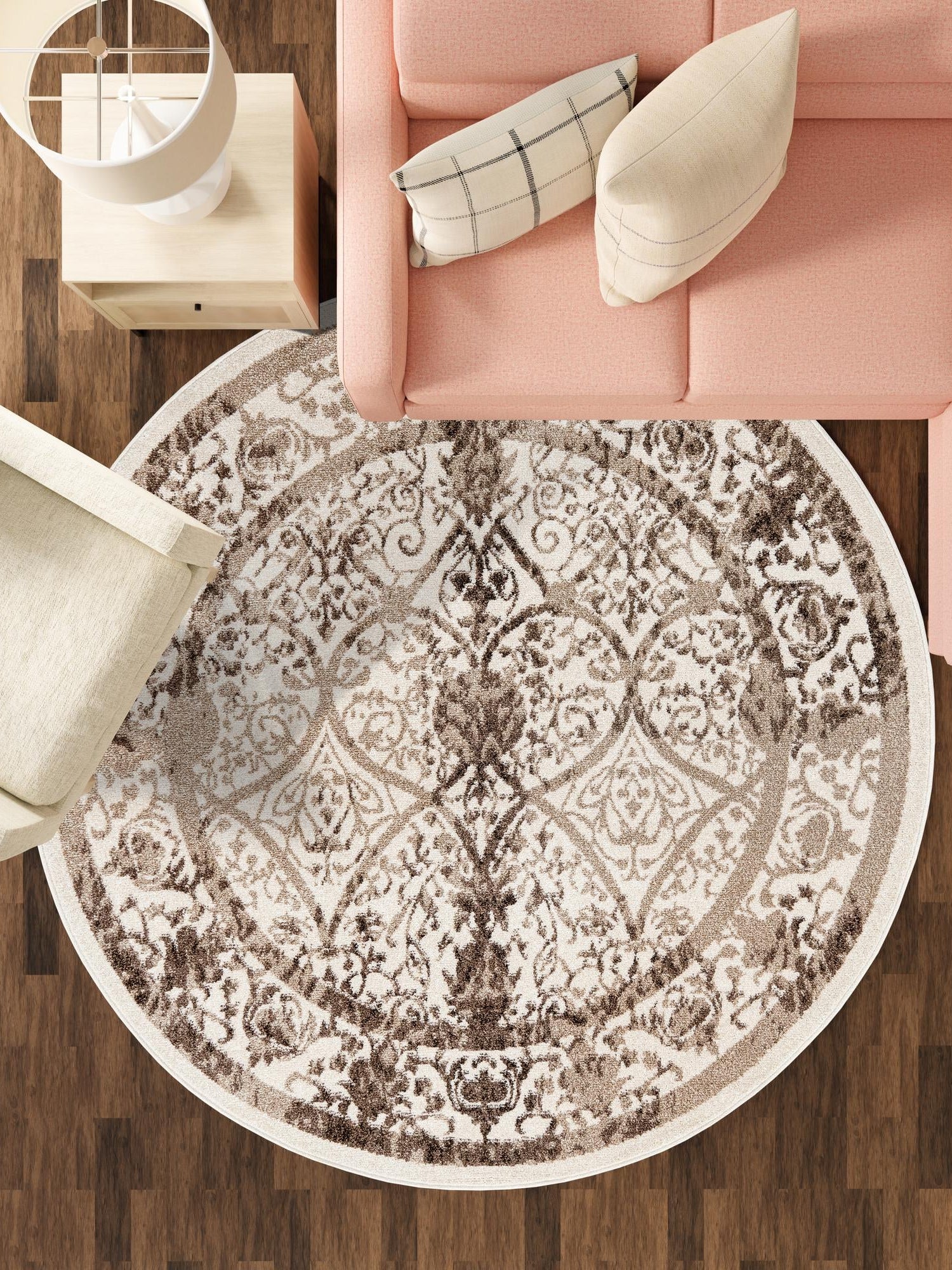 Beige 12' 2 x 12' 2 La Jolla Round Area Rug 100% Polypropylene Traditional Pattern Easy Clean Carpet for Living, Dining, Bedroom, Office for Sale at Rug Engine