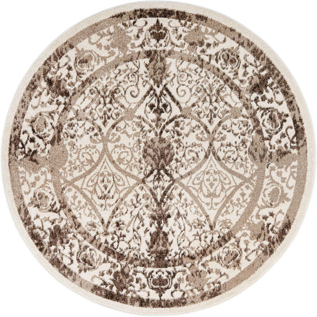 Beige 6' 1 x 6' 1 La Jolla Round Area Rug 100% Polypropylene Traditional Pattern Easy Clean Carpet for Living, Dining, Bedroom, Office for Sale at Rug Engine