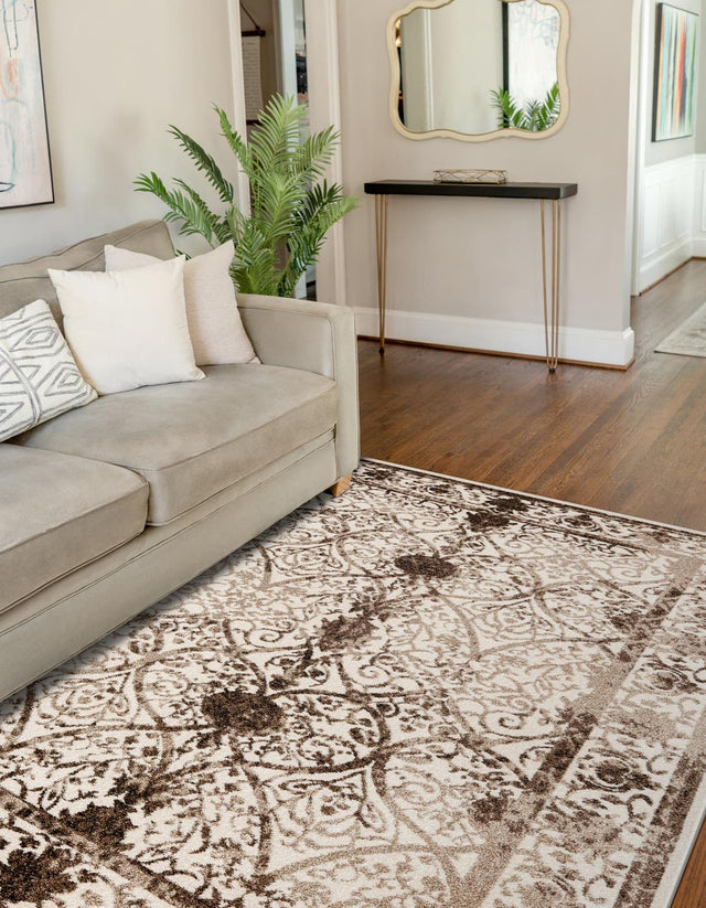 Beige 9' x 12' La Jolla Rectangle Area Rug 100% Polypropylene Traditional Pattern Easy Clean Carpet for Living, Dining, Bedroom, Office for Sale at Rug Engine