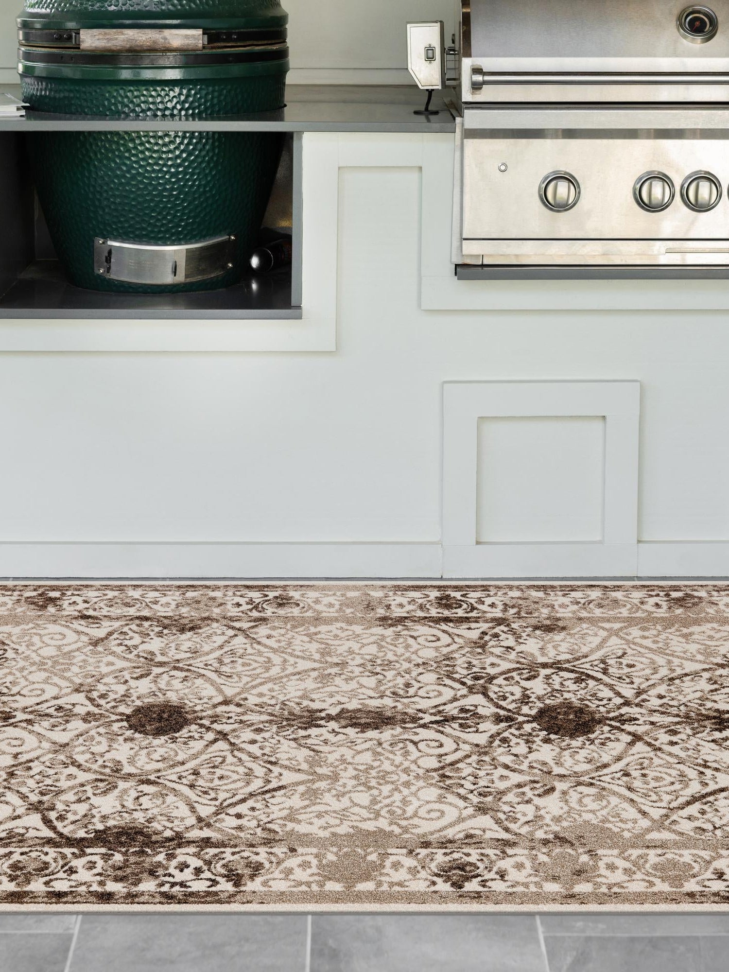 Beige 7' 10 x 11' La Jolla Rectangle Area Rug 100% Polypropylene Traditional Pattern Easy Clean Carpet for Living, Dining, Bedroom, Office for Sale at Rug Engine