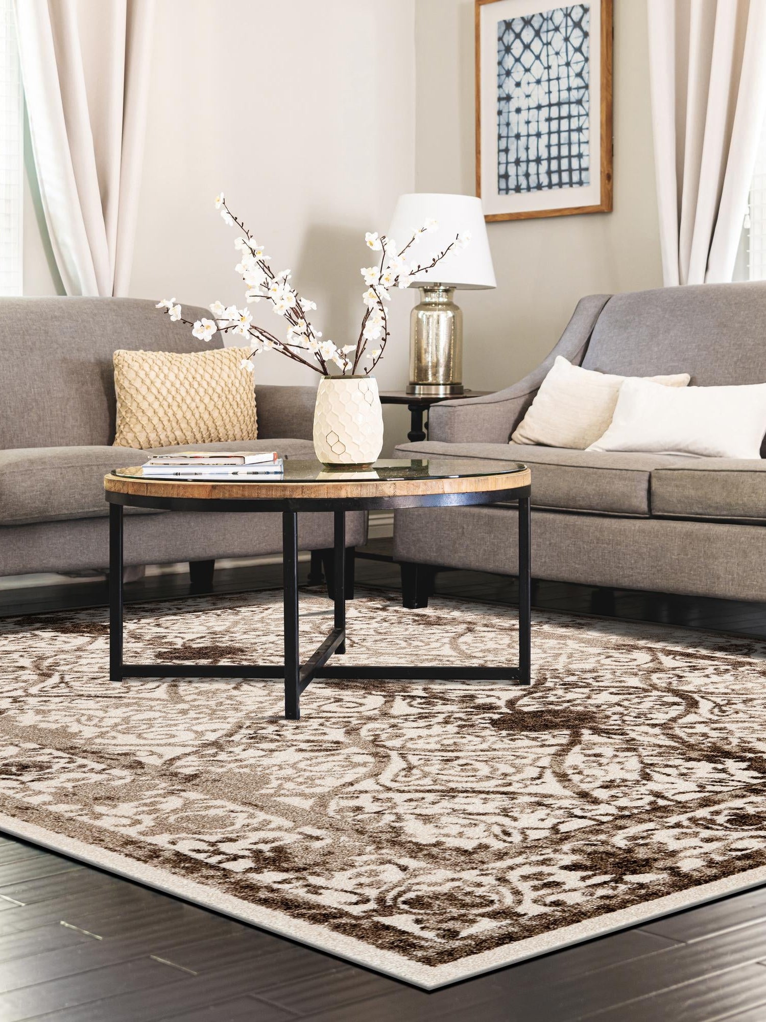 Beige 4' 1 x 6' 1 La Jolla Rectangle Area Rug 100% Polypropylene Traditional Pattern Easy Clean Carpet for Living, Dining, Bedroom, Office for Sale at Rug Engine