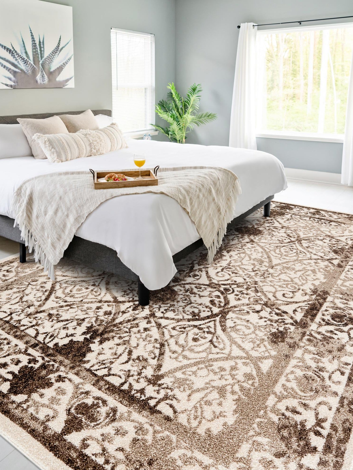 Beige 4' 1 x 6' 1 La Jolla Rectangle Area Rug 100% Polypropylene Traditional Pattern Easy Clean Carpet for Living, Dining, Bedroom, Office for Sale at Rug Engine