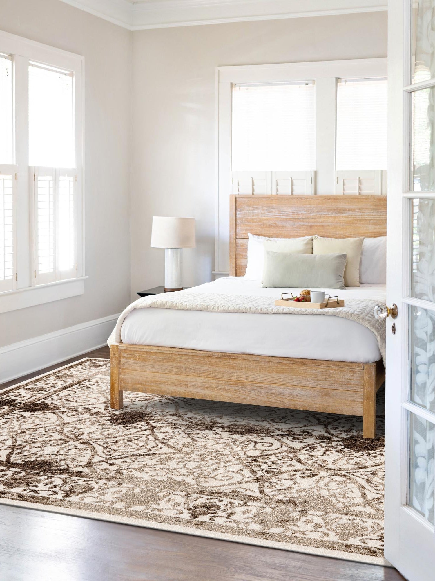 Beige 7' 10 x 11' La Jolla Rectangle Area Rug 100% Polypropylene Traditional Pattern Easy Clean Carpet for Living, Dining, Bedroom, Office for Sale at Rug Engine