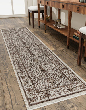 Beige 2' 7 x 10' La Jolla Runner Area Rug 100% Polypropylene Traditional Pattern Easy Clean Carpet for Living, Dining, Bedroom, Office for Sale at Rug Engine