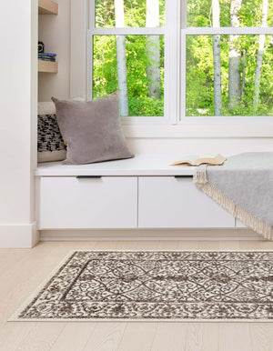 Beige 2' 7 x 10' La Jolla Runner Area Rug 100% Polypropylene Traditional Pattern Easy Clean Carpet for Living, Dining, Bedroom, Office for Sale at Rug Engine