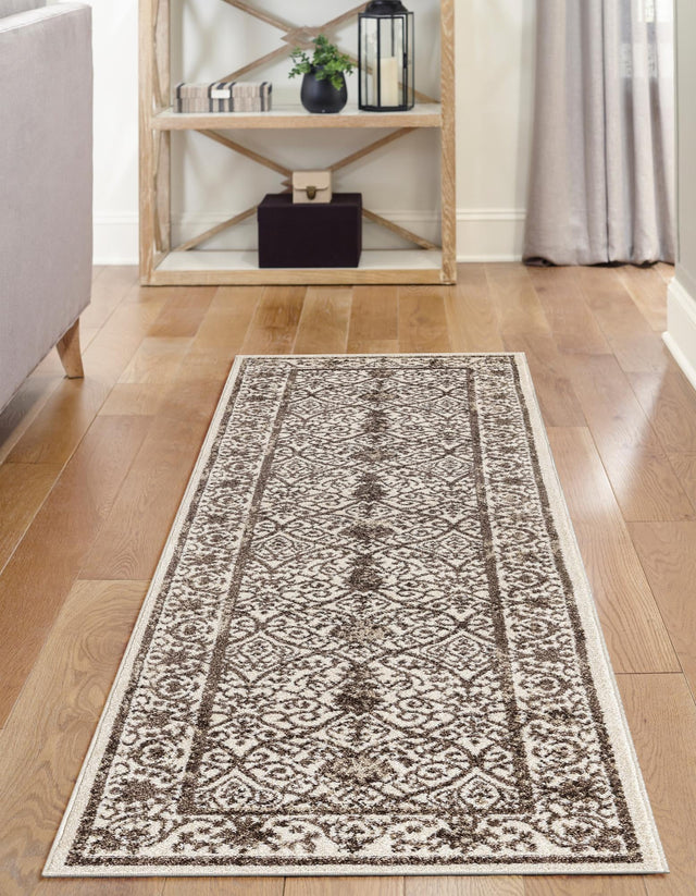 Beige 2' 7 x 10' La Jolla Runner Area Rug 100% Polypropylene Traditional Pattern Easy Clean Carpet for Living, Dining, Bedroom, Office for Sale at Rug Engine
