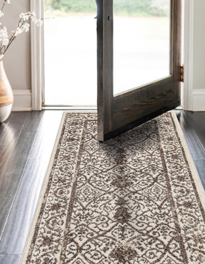Beige 2' 7 x 10' La Jolla Runner Area Rug 100% Polypropylene Traditional Pattern Easy Clean Carpet for Living, Dining, Bedroom, Office for Sale at Rug Engine