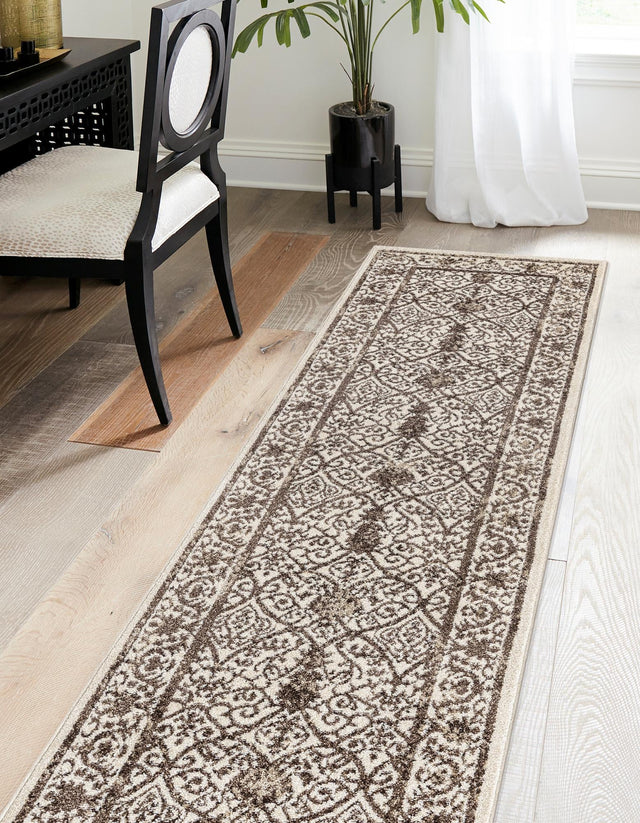 Beige 2' 7 x 10' La Jolla Runner Area Rug 100% Polypropylene Traditional Pattern Easy Clean Carpet for Living, Dining, Bedroom, Office for Sale at Rug Engine