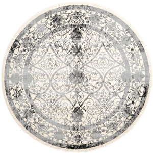 Ivory and Gray 7' 10 x 7' 10 La Jolla Round Area Rug 100% Polypropylene Traditional Pattern Easy Clean Carpet for Living, Dining, Bedroom, Office for Sale at Rug Engine