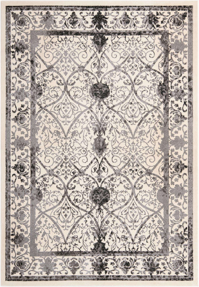 Ivory and Gray 7' 1 x 10' La Jolla Rectangle Area Rug 100% Polypropylene Traditional Pattern Easy Clean Carpet for Living, Dining, Bedroom, Office for Sale at Rug Engine