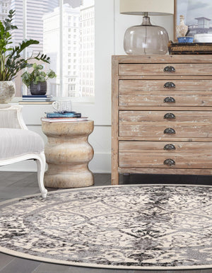 Ivory and Gray 3' 1 x 3' 1 La Jolla Round Area Rug 100% Polypropylene Traditional Pattern Easy Clean Carpet for Living, Dining, Bedroom, Office for Sale at Rug Engine