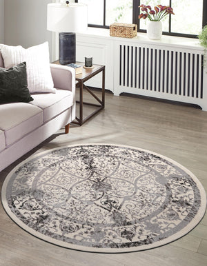 Ivory and Gray 12' 2 x 12' 2 La Jolla Round Area Rug 100% Polypropylene Traditional Pattern Easy Clean Carpet for Living, Dining, Bedroom, Office for Sale at Rug Engine