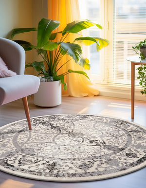 Ivory and Gray 12' 2 x 12' 2 La Jolla Round Area Rug 100% Polypropylene Traditional Pattern Easy Clean Carpet for Living, Dining, Bedroom, Office for Sale at Rug Engine