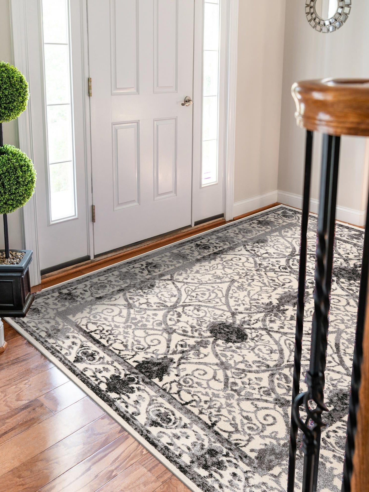 Ivory and Gray 10' 6 x 16' 5 La Jolla Rectangle Area Rug 100% Polypropylene Traditional Pattern Easy Clean Carpet for Living, Dining, Bedroom, Office for Sale at Rug Engine