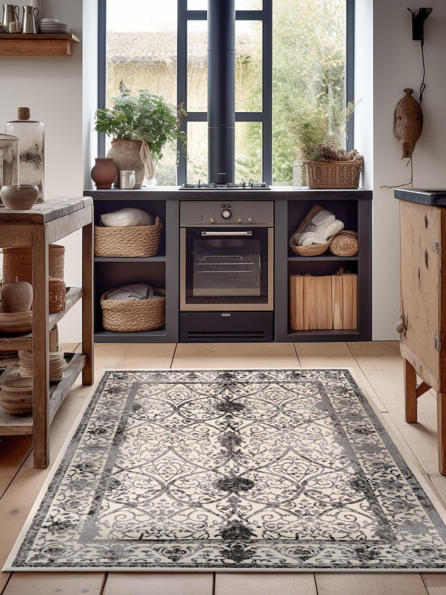 Ivory and Gray 5' 3 x 8' La Jolla Rectangle Area Rug 100% Polypropylene Traditional Pattern Easy Clean Carpet for Living, Dining, Bedroom, Office for Sale at Rug Engine