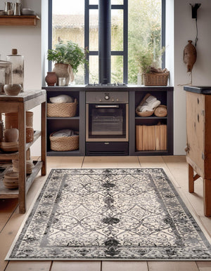 Ivory and Gray 5' 3 x 8' La Jolla Rectangle Area Rug 100% Polypropylene Traditional Pattern Easy Clean Carpet for Living, Dining, Bedroom, Office for Sale at Rug Engine