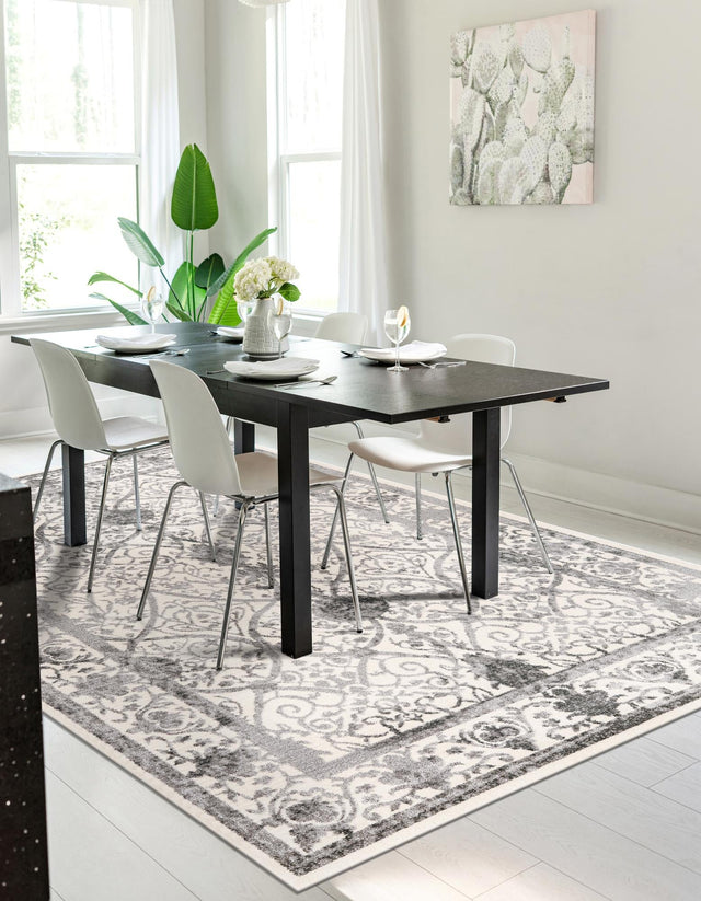 Ivory and Gray 5' 3 x 8' La Jolla Rectangle Area Rug 100% Polypropylene Traditional Pattern Easy Clean Carpet for Living, Dining, Bedroom, Office for Sale at Rug Engine