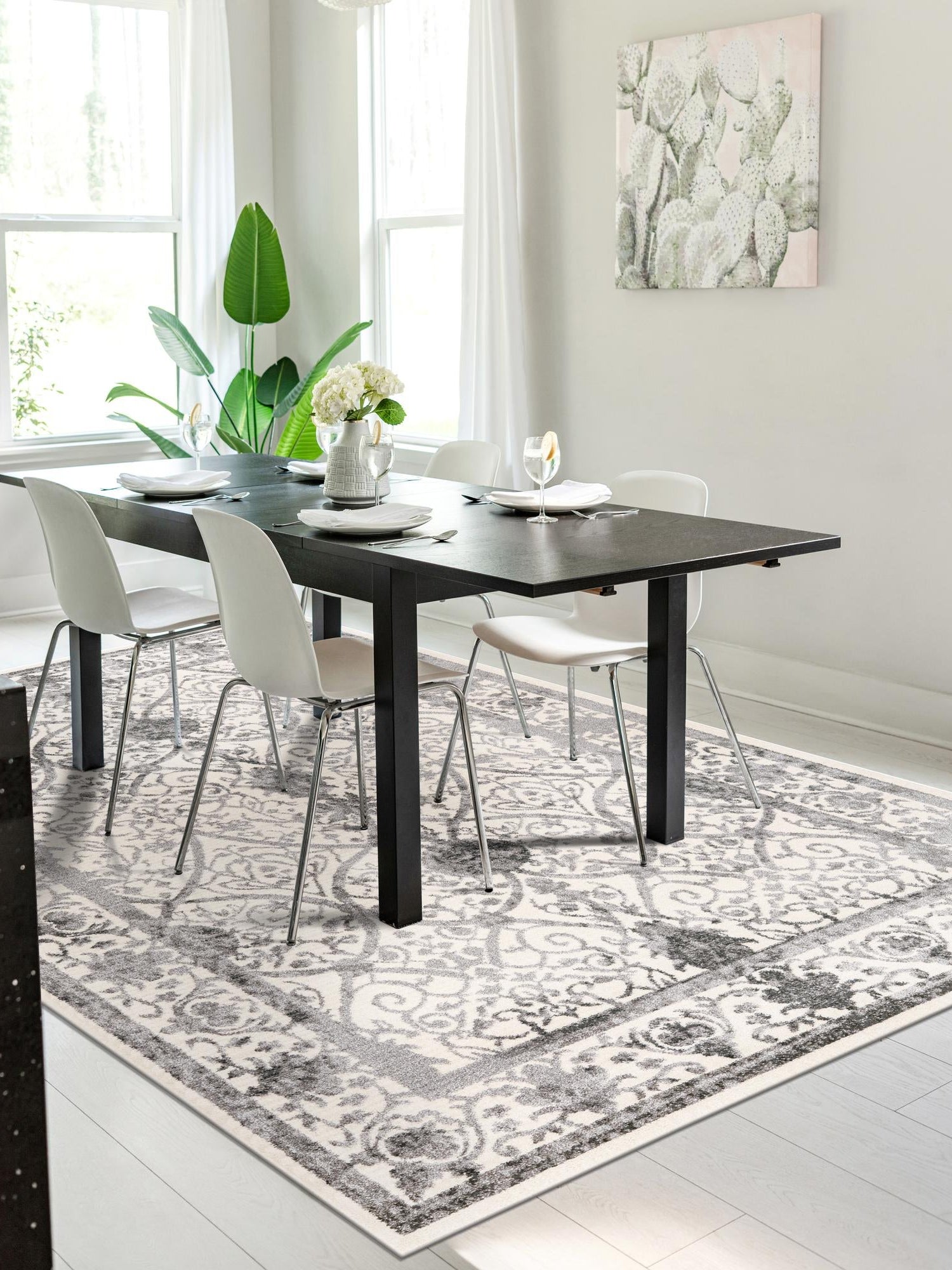 Ivory and Gray 9' x 12' La Jolla Rectangle Area Rug 100% Polypropylene Traditional Pattern Easy Clean Carpet for Living, Dining, Bedroom, Office for Sale at Rug Engine