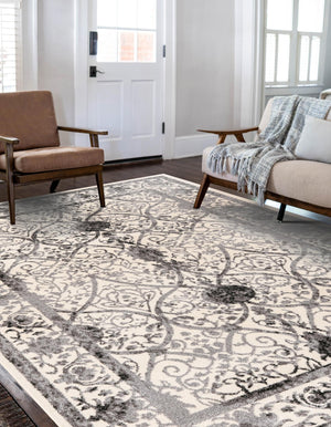 Ivory and Gray 5' 3 x 8' La Jolla Rectangle Area Rug 100% Polypropylene Traditional Pattern Easy Clean Carpet for Living, Dining, Bedroom, Office for Sale at Rug Engine