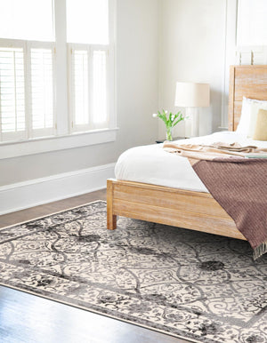 Ivory and Gray 5' 3 x 8' La Jolla Rectangle Area Rug 100% Polypropylene Traditional Pattern Easy Clean Carpet for Living, Dining, Bedroom, Office for Sale at Rug Engine