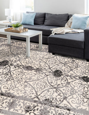 Ivory and Gray 5' 3 x 8' La Jolla Rectangle Area Rug 100% Polypropylene Traditional Pattern Easy Clean Carpet for Living, Dining, Bedroom, Office for Sale at Rug Engine
