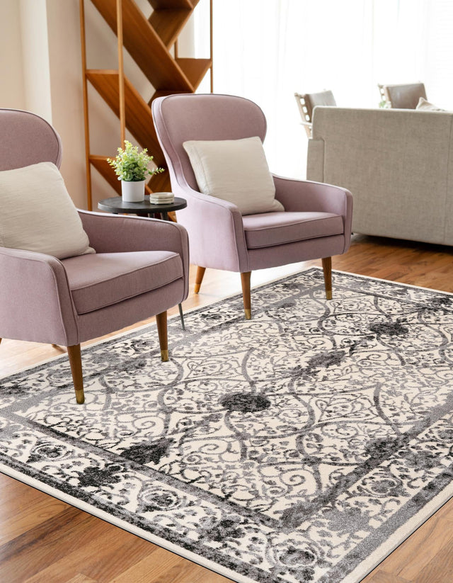 Ivory and Gray 5' 3 x 8' La Jolla Rectangle Area Rug 100% Polypropylene Traditional Pattern Easy Clean Carpet for Living, Dining, Bedroom, Office for Sale at Rug Engine