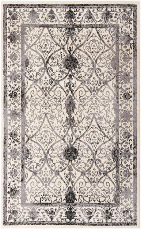 Ivory and Gray 5' 3 x 8' La Jolla Rectangle Area Rug 100% Polypropylene Traditional Pattern Easy Clean Carpet for Living, Dining, Bedroom, Office for Sale at Rug Engine