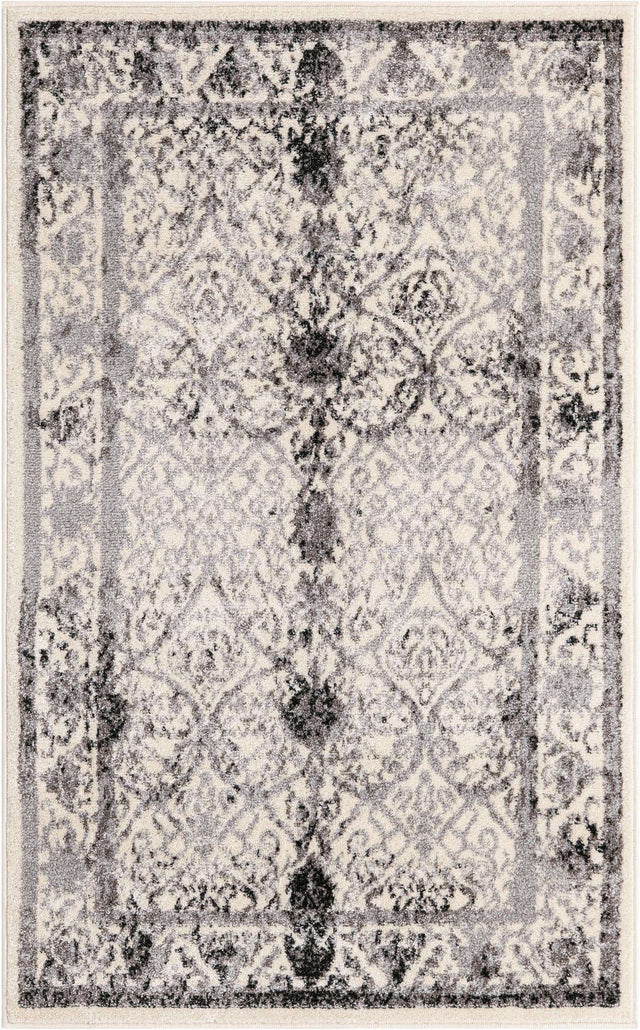 Ivory and Gray 3' 1 x 5' 3 La Jolla Rectangle Area Rug 100% Polypropylene Traditional Pattern Easy Clean Carpet for Living, Dining, Bedroom, Office for Sale at Rug Engine
