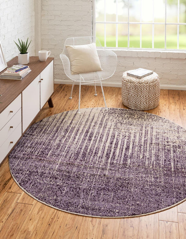 Purple 4' 1 x 4' 1 Del Mar Round Area Rug 100% Polypropylene Easy Clean Stain Resistant Vivid Modern Carpet Mat for Home Decor Interior Designing for Sale at Rug Engine