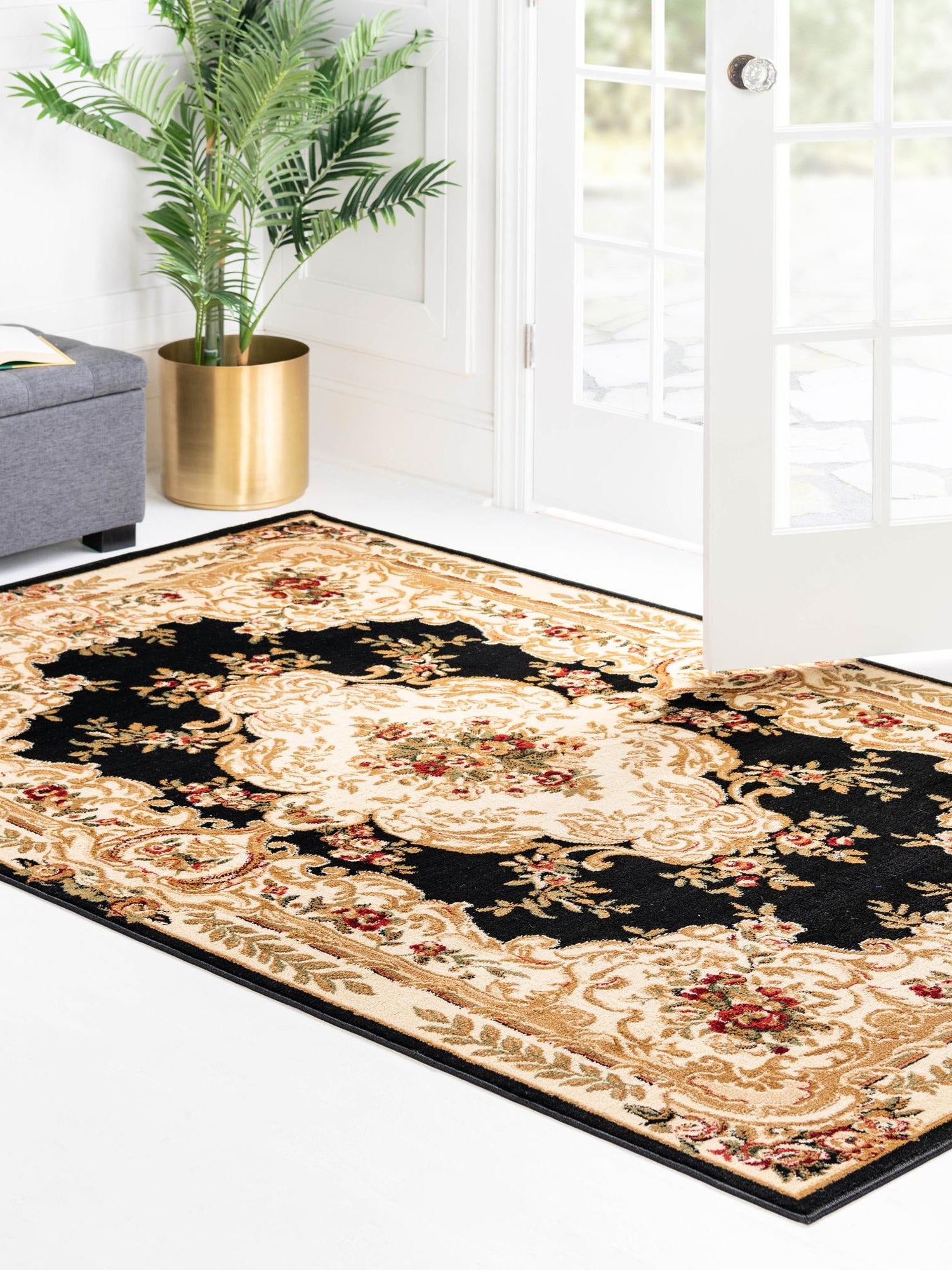 Black 5' 3 x 8' Versailles Rectangle Area Rug
