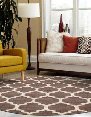 Brown 6' 1 x 6' 1 Trellis Round Area Rug