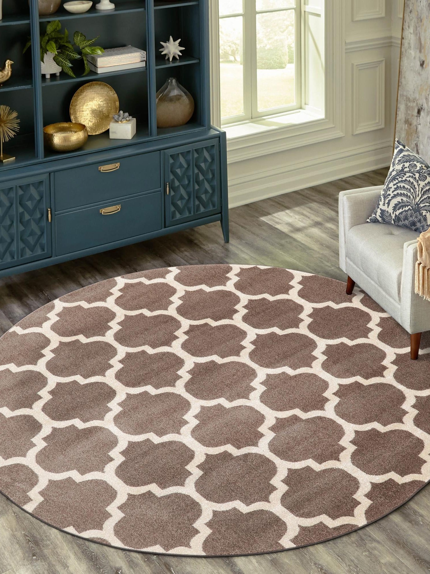 Brown 3' 1 x 3' 1 Trellis Round Area Rug