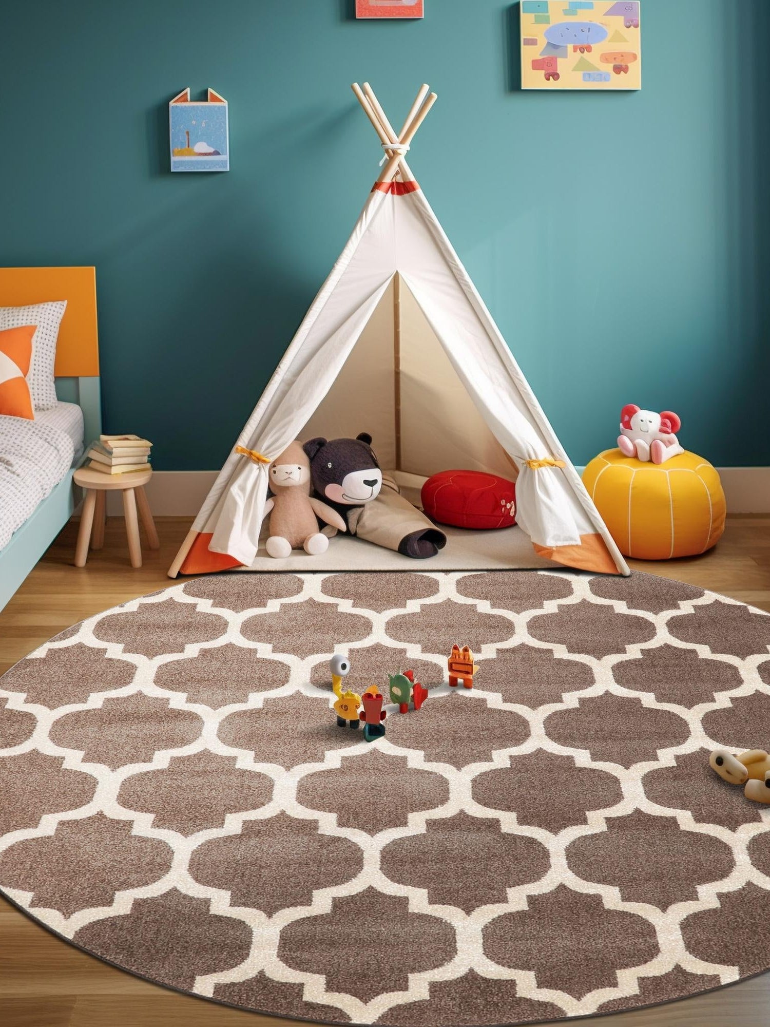 Brown 3' 1 x 3' 1 Trellis Round Area Rug