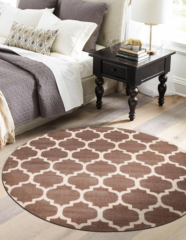 Brown 6' 1 x 6' 1 Trellis Round Area Rug