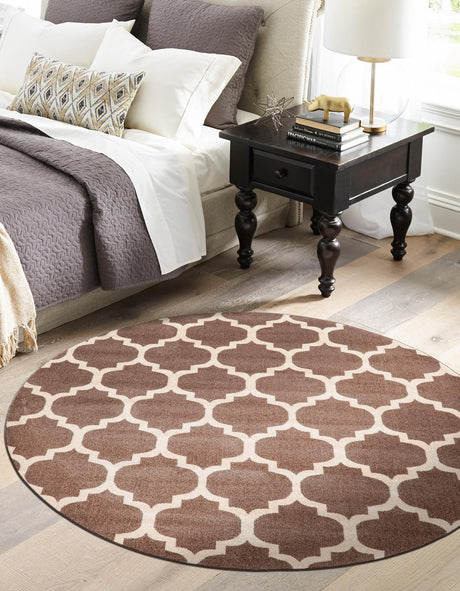 Brown 10' x 10' Trellis Round Area Rug Geometric Modern Unique Durable Easy Clean Carpet for Contemporary Interior Design for Sale at Rug Engine