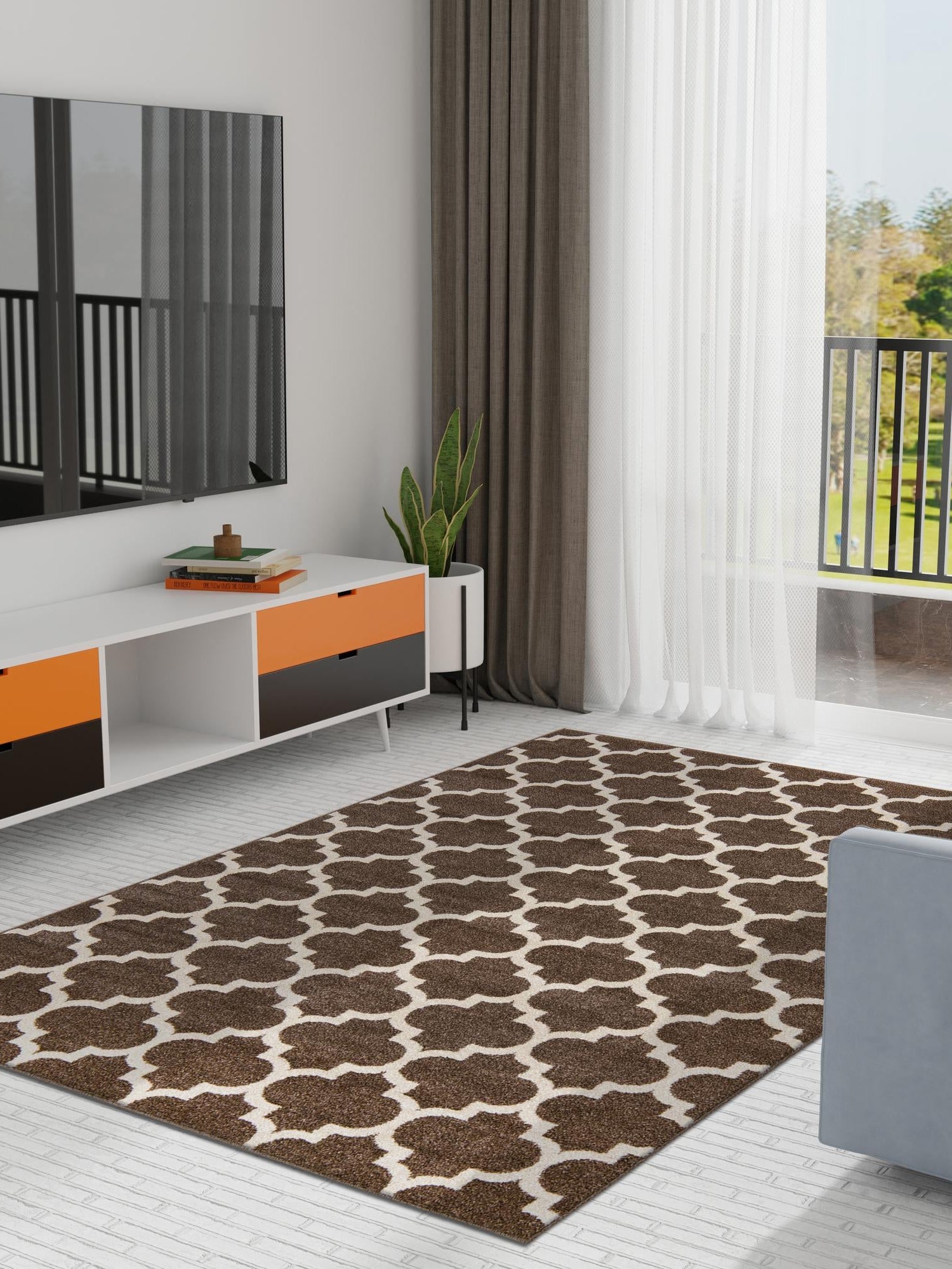 Brown 9' x 12' Trellis Rectangle Area Rug